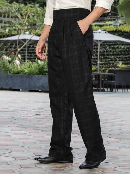 House Of Koala Black Premium Chequered Gurkha Trousers with Double Pleated Front