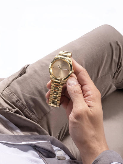 Guess Round Beige Dial Analog Watch - GW0542G2