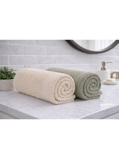 Bamboology Beige & Green Hand Towel Set of 2