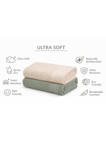Bamboology Beige & Green Hand Towel Set of 2