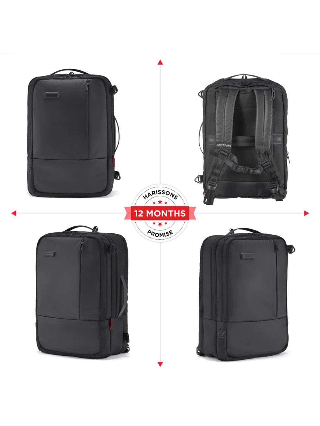 Harrison Bags Axiron Versatile 25L (3-In-1) Premium Laptop Backpack 15.6 Inches Midnight Black