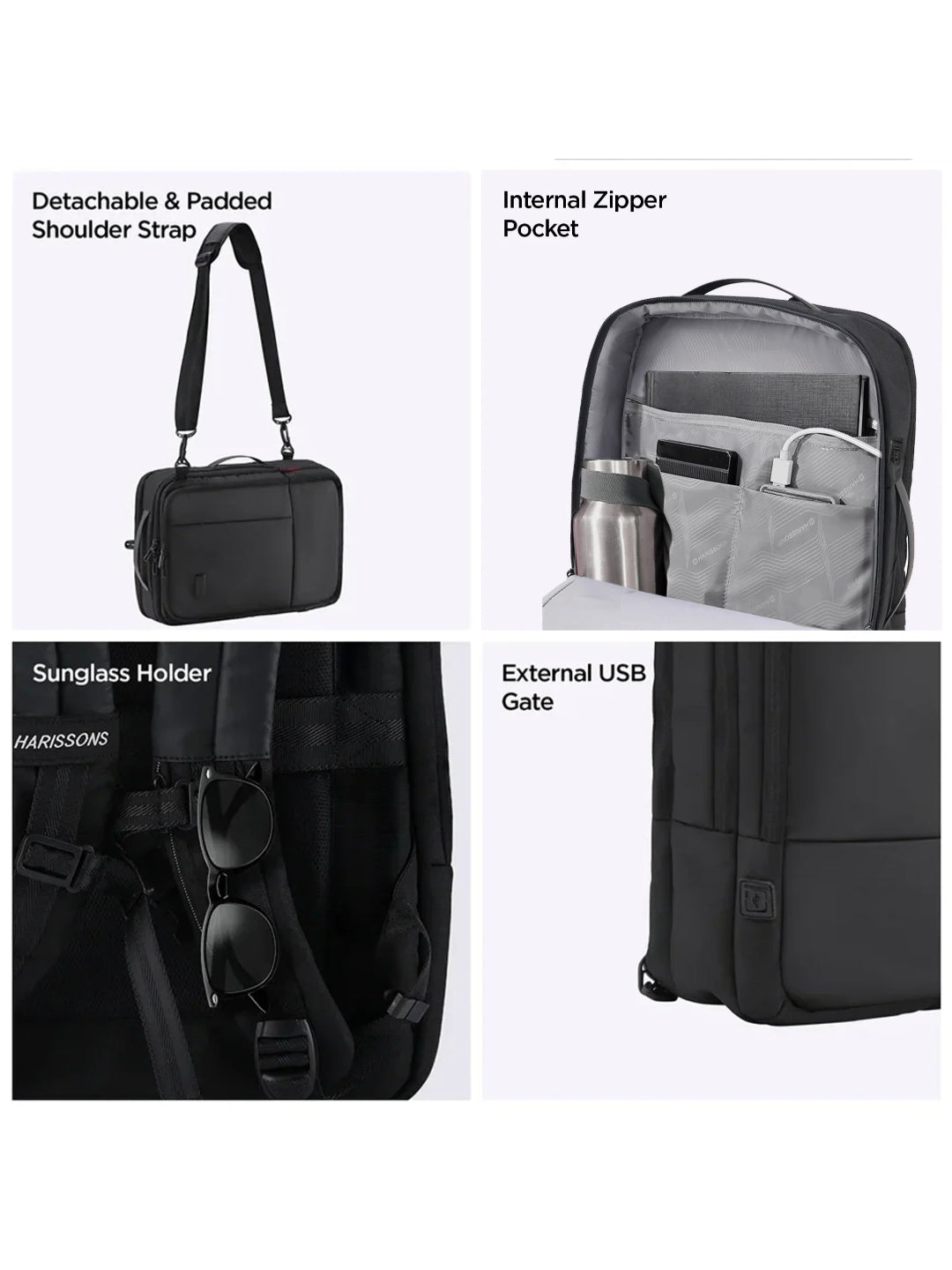 Harrison Bags Axiron Versatile 25L (3-In-1) Premium Laptop Backpack 15.6 Inches Midnight Black