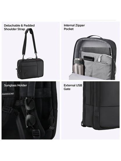Harrison Bags Axiron Versatile 25L (3-In-1) Premium Laptop Backpack 15.6 Inches Midnight Black