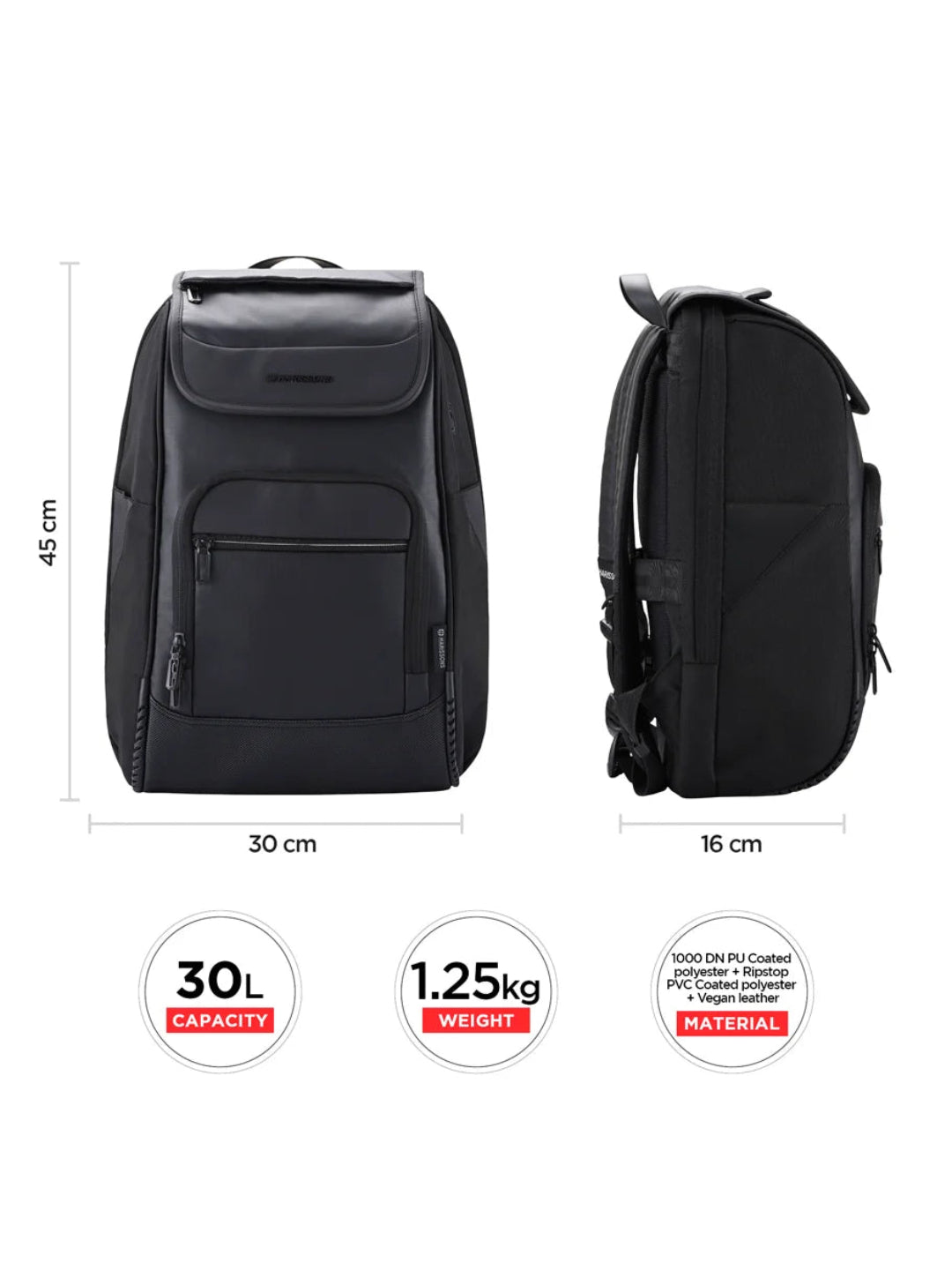 Harrison Bags Carbon Tenacious 30L Premium Laptop Backpack 15.6 Inches Midnight Black