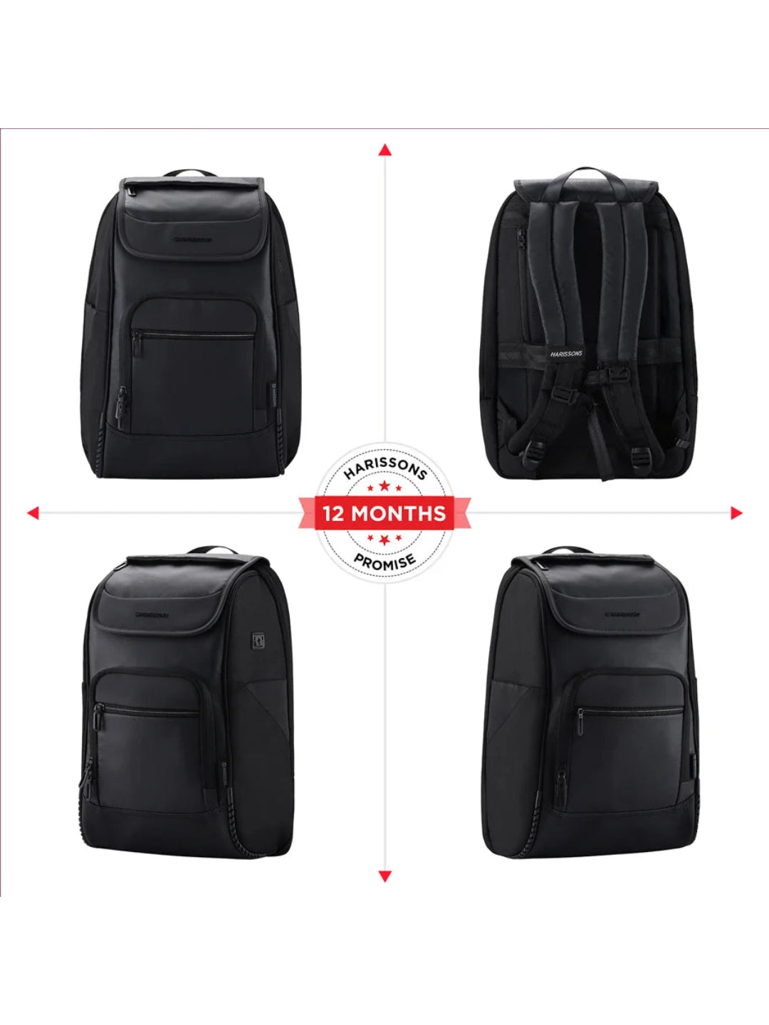 Harrison Bags Carbon Tenacious 30L Premium Laptop Backpack 15.6 Inches Midnight Black
