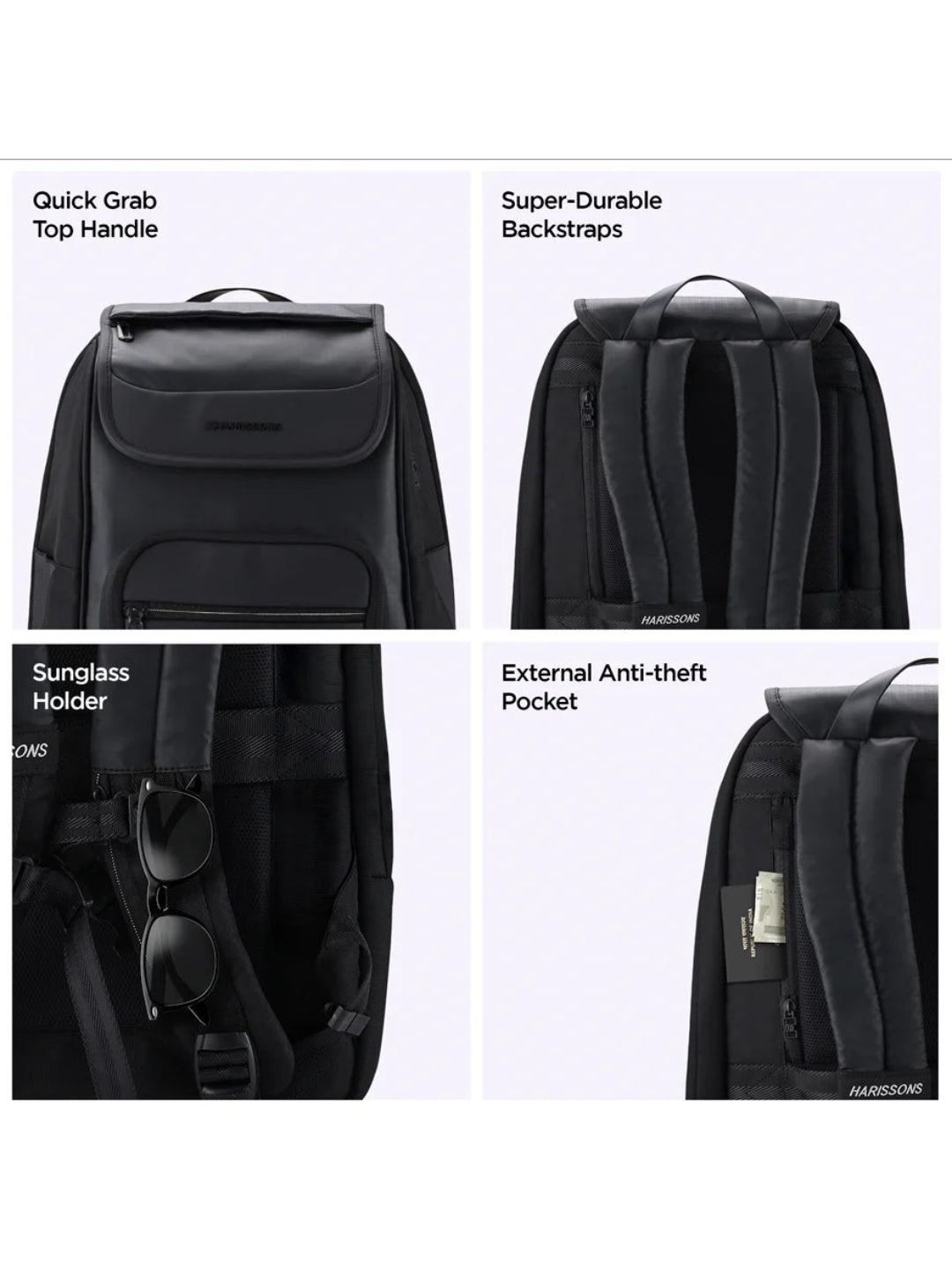 Harrison Bags Carbon Tenacious 30L Premium Laptop Backpack 15.6 Inches Midnight Black