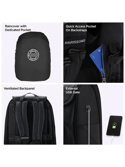 Harrison Bags Carbon Tenacious 30L Premium Laptop Backpack 15.6 Inches Midnight Black