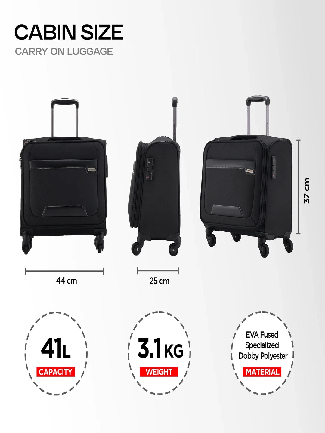 Harrison Bags Columbus Compact 41L Cabin Size Luggage Bag Midnight Black