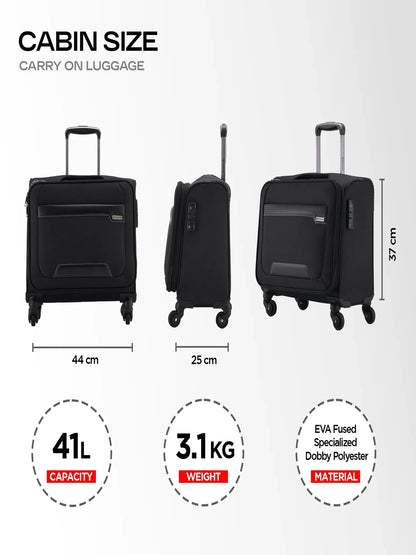 Harrison Bags Columbus Compact 41L Cabin Size Luggage Bag Midnight Black