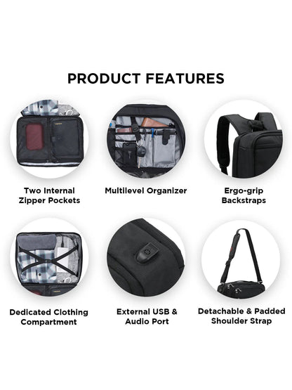 Harrison Bags Metro Versatile 17L (3-In-1) Laptop Backpack 15.6 Inches Midnight Black