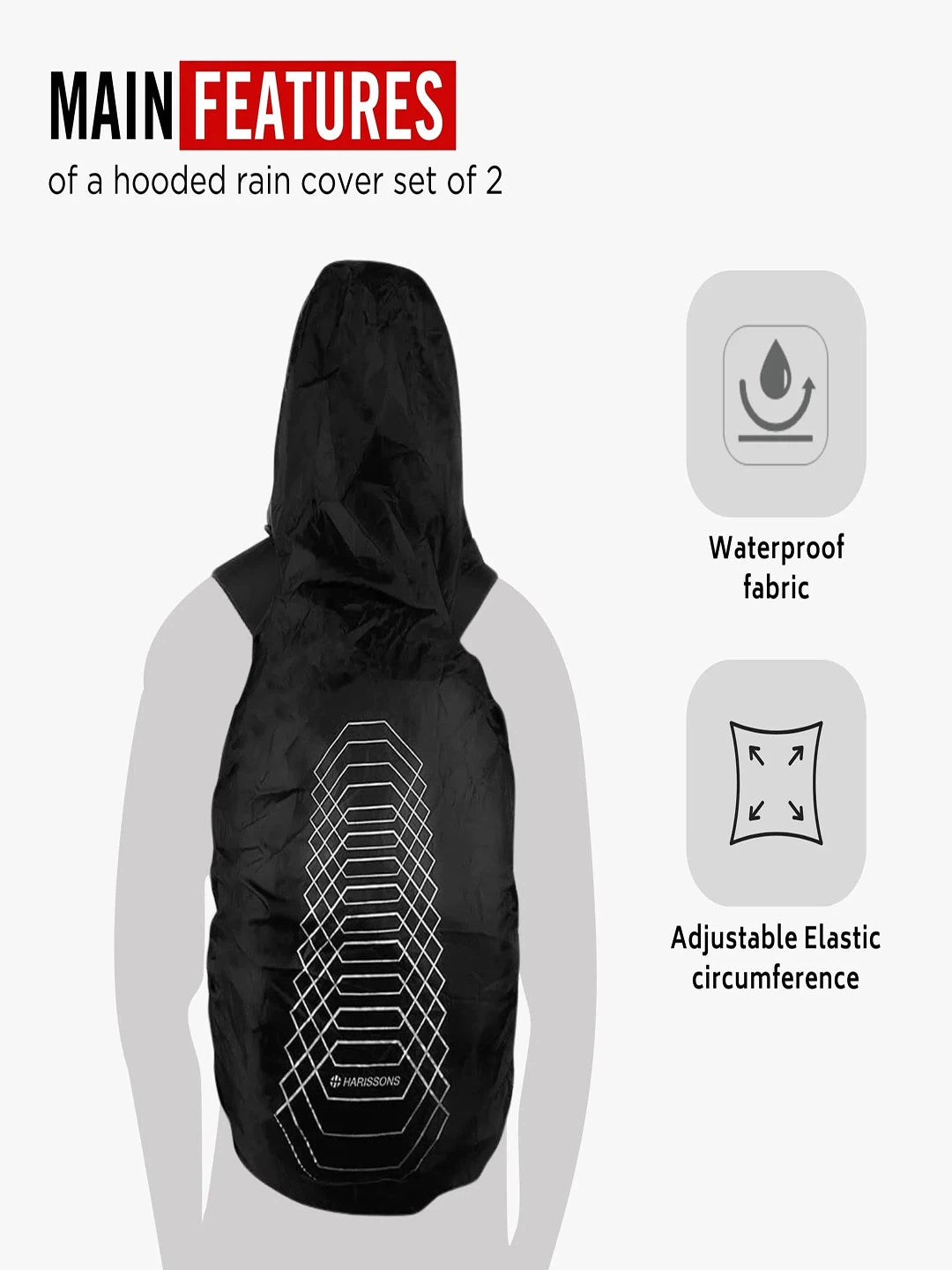 Harrison Bags Rain Cover Hoodie 3D Black Set Of 2