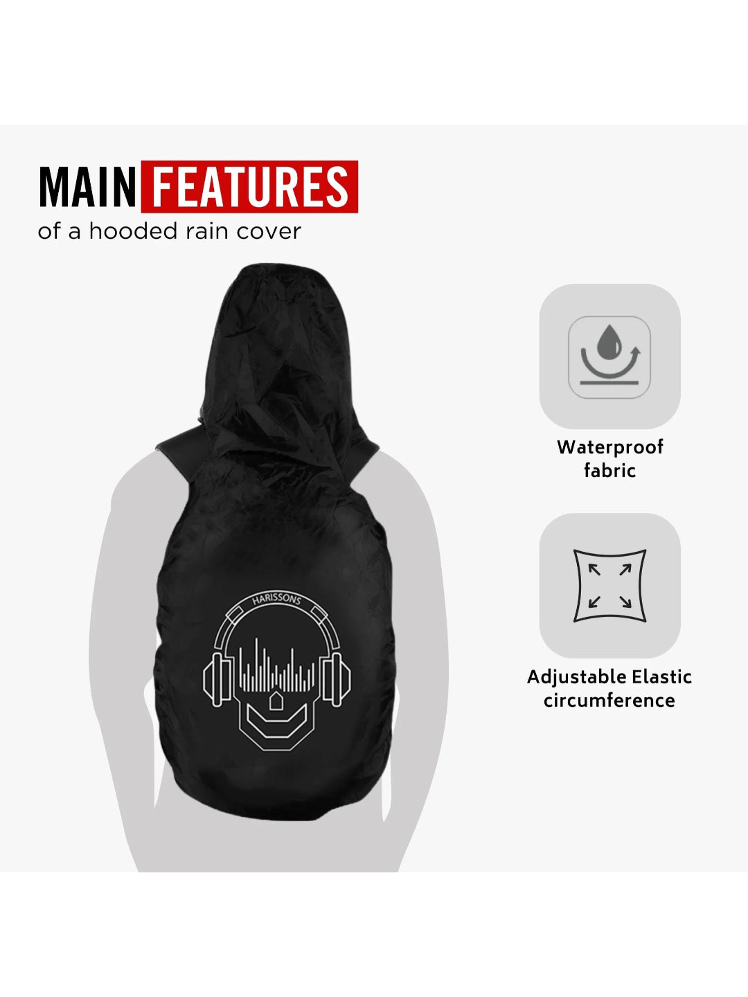 Harrison Bags Rain Cover Hoodie Skull Black Set Of 1