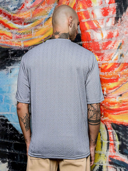 House Of Koala Grey Textured Round Neck Oversized T-Shirt