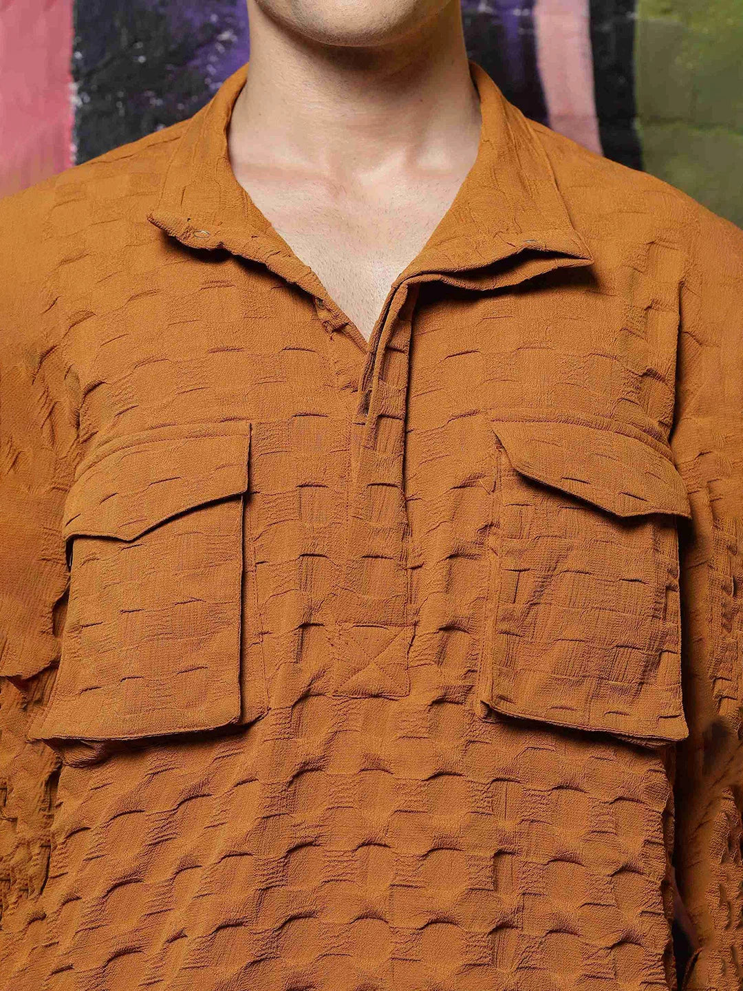 House Of Koala Mustard Oversized Textured Shirt Shacket
