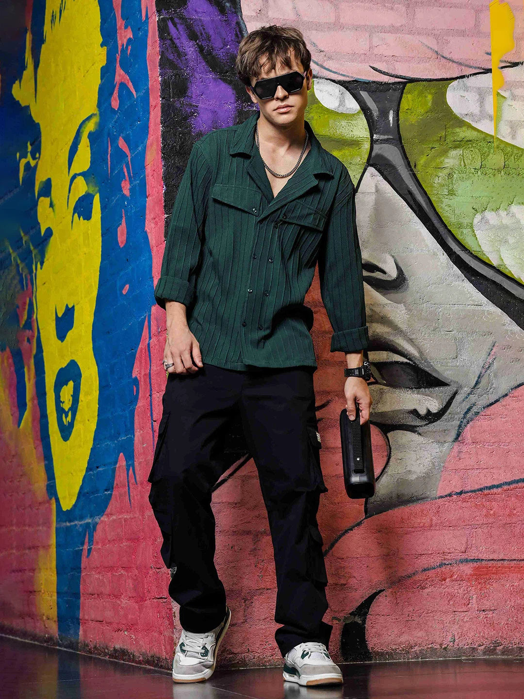 House Of Koala Green Knit Textured Ribbed Relaxed Fit Korean Shacket Shirt