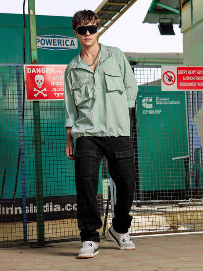 House Of Koala Green Oversized Textured Shirt Shacket