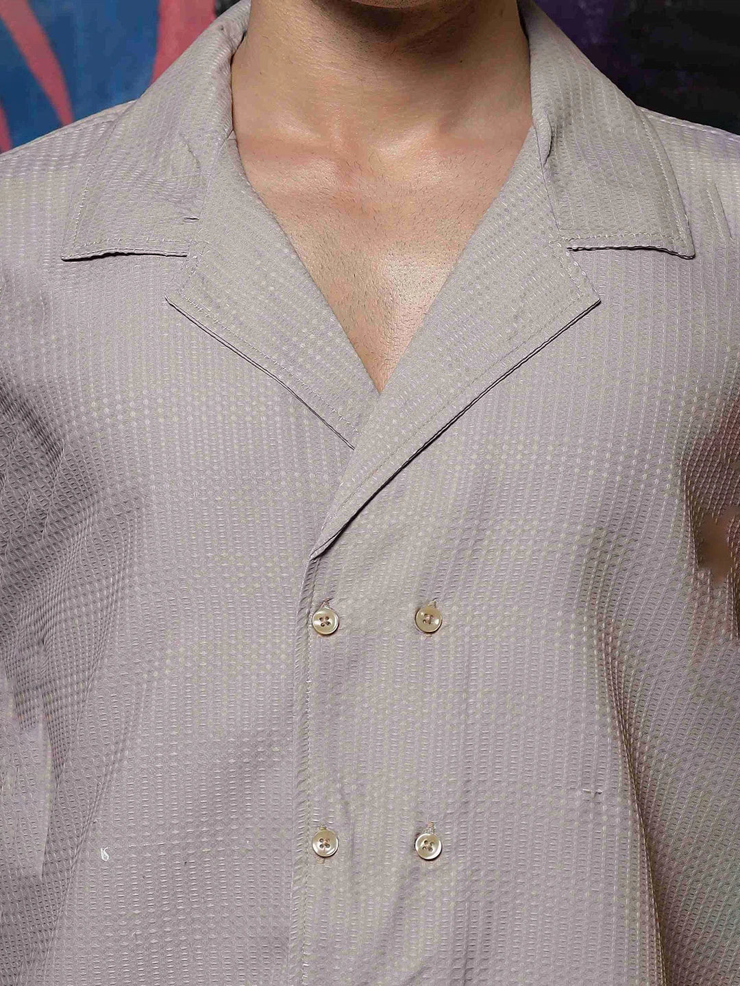 House Of Koala Grey Korean Fit Notched Lapel Collar Shirt