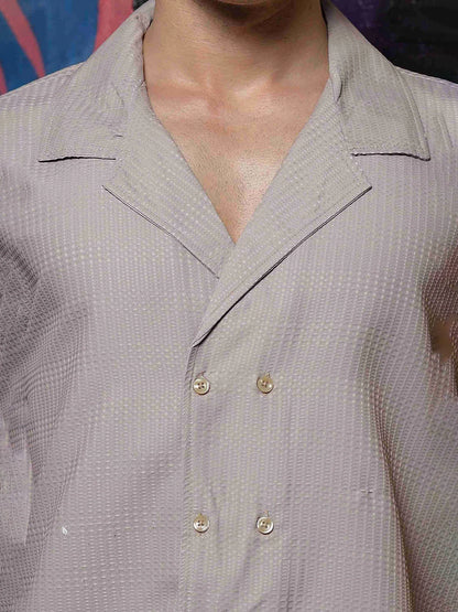 House Of Koala Grey Korean Fit Notched Lapel Collar Shirt