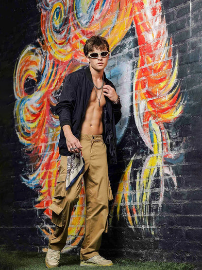 House Of Koala Baggy Fit Khaki 8-Pocket Cargo Trousers