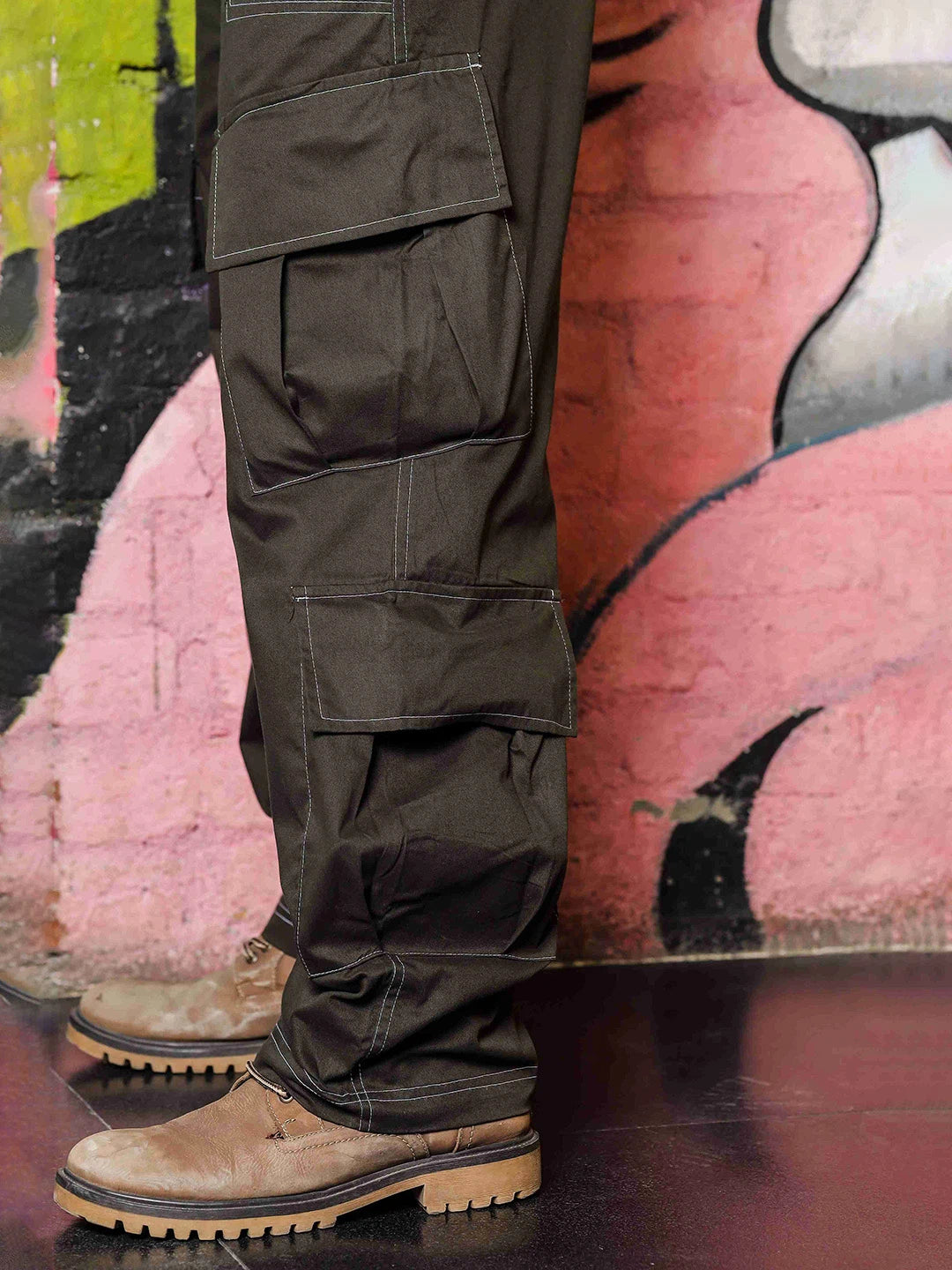 House Of Koala Relaxed fit Olive 8-Pocket Baggy Cargo Trousers