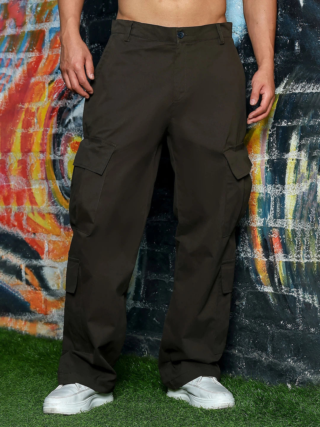 House Of Koala Relaxed fit Olive Baggy 8 Pocket Cargo Trousers