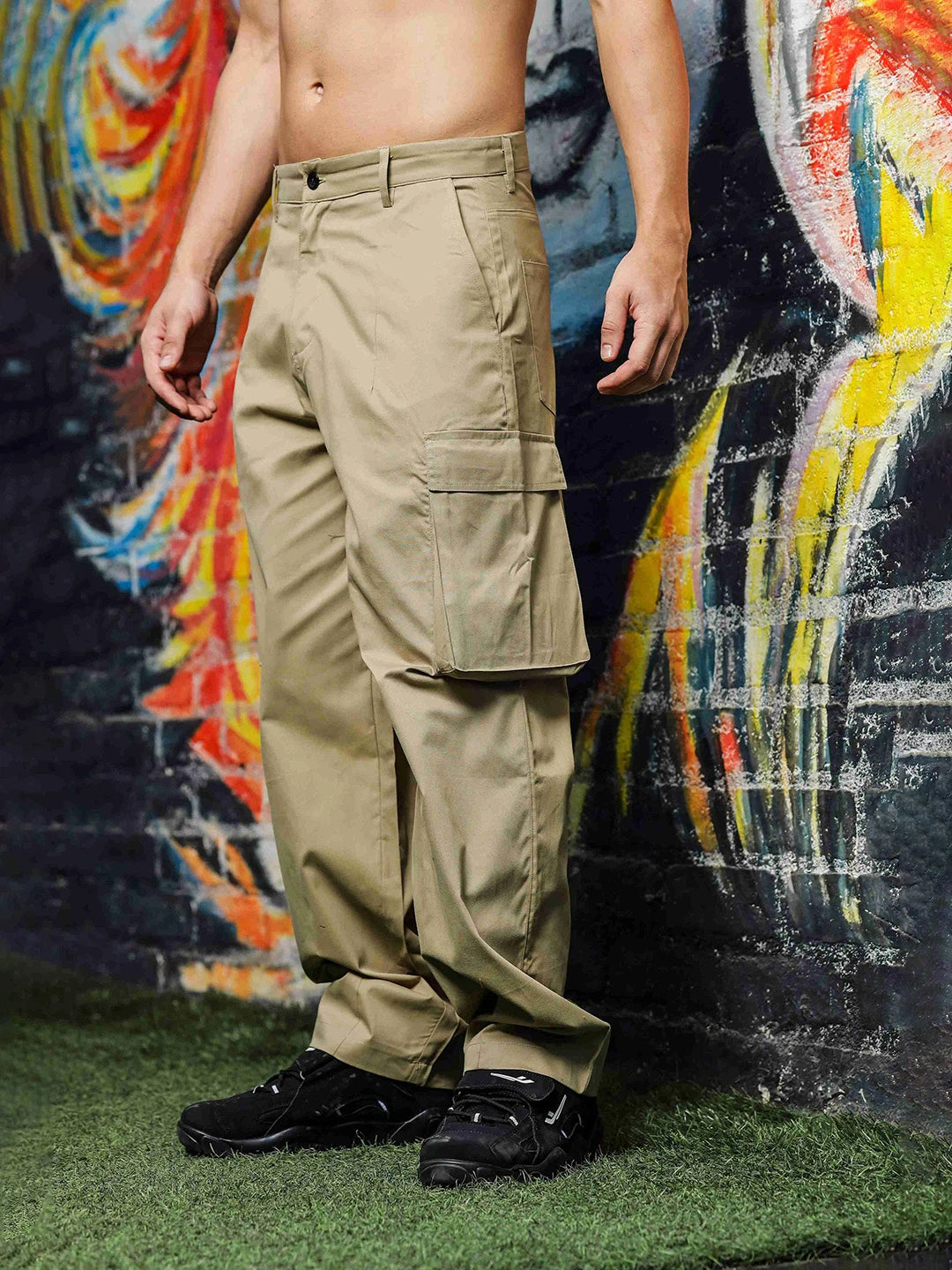 House Of Koala Baggy fit 6 Pocket Beige Cotton Cargo Trousers