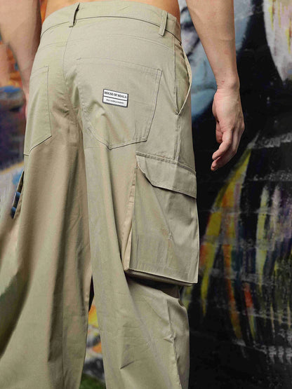 House Of Koala Baggy fit 6 Pocket Beige Cotton Cargo Trousers