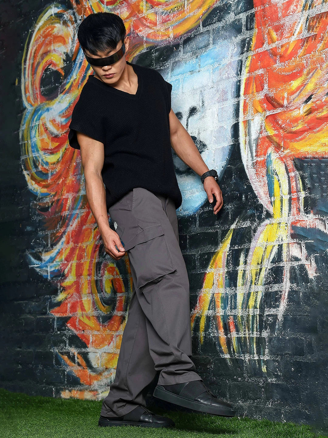 House Of Koala Grey Baggy fit Pure Cotton 6 Pocket Cargo Trousers