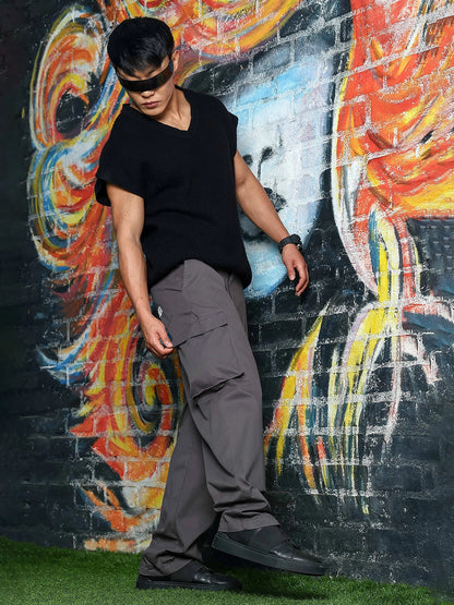 House Of Koala Grey Baggy fit Pure Cotton 6 Pocket Cargo Trousers