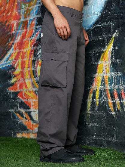 House Of Koala Grey Baggy fit Pure Cotton 6 Pocket Cargo Trousers