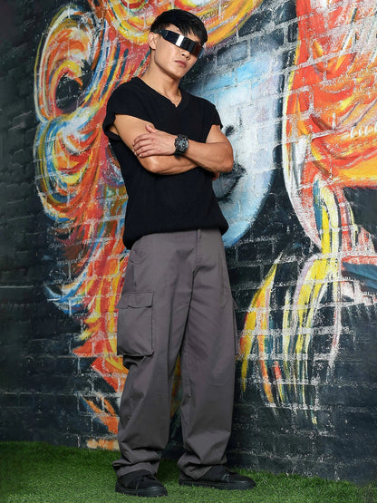 House Of Koala Grey Baggy fit Pure Cotton 6 Pocket Cargo Trousers