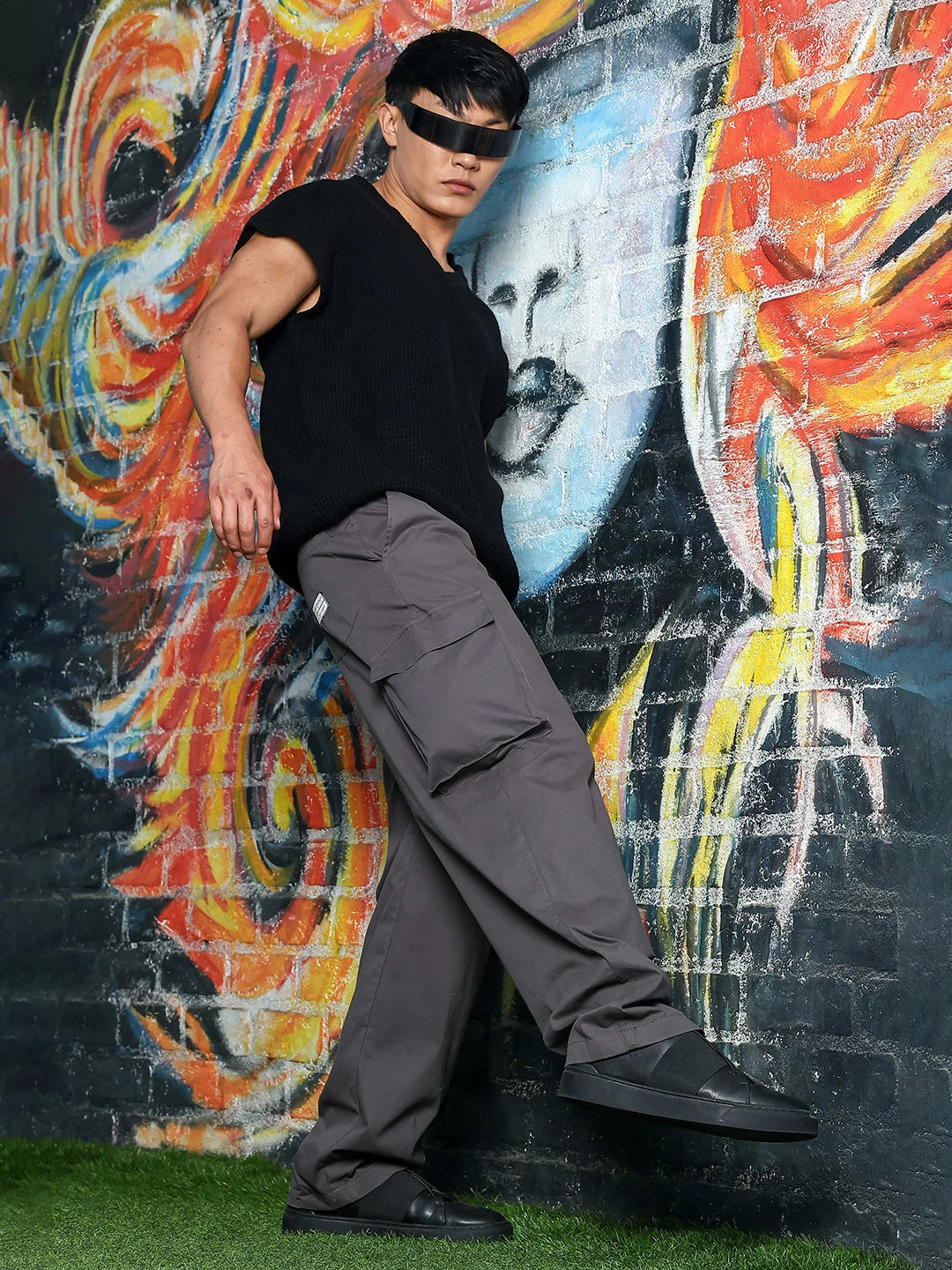 House Of Koala Grey Baggy fit Pure Cotton 6 Pocket Cargo Trousers