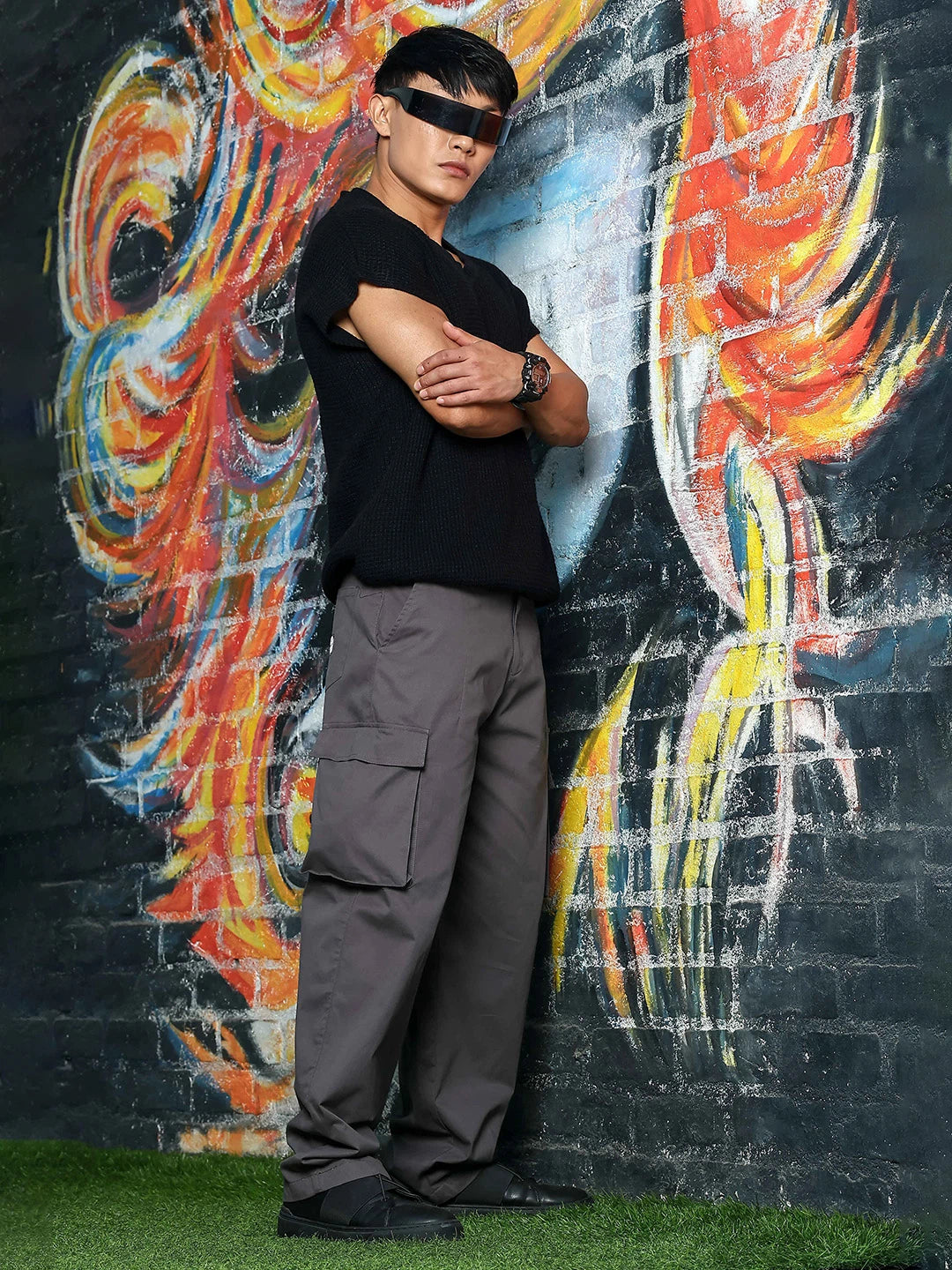 House Of Koala Grey Baggy fit Pure Cotton 6 Pocket Cargo Trousers