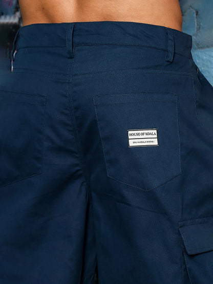 House Of Koala Navy Pure Cotton Baggy fit 6 Pocket Cargo Trousers