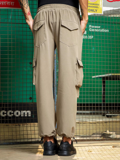 House Of Koala Beige Baggy Fit 6-Pocket Parachute Cargo Trousers