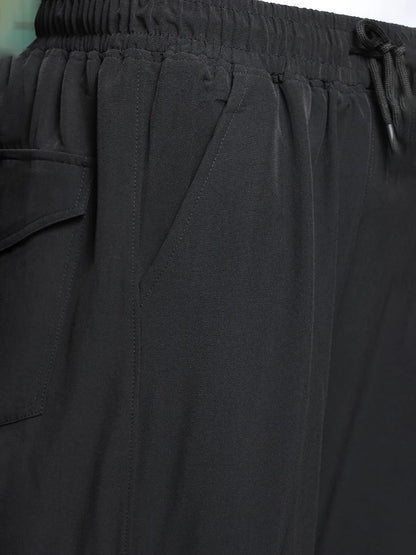 House Of Koala Black Baggy Fit Parachute Cargo Trousers