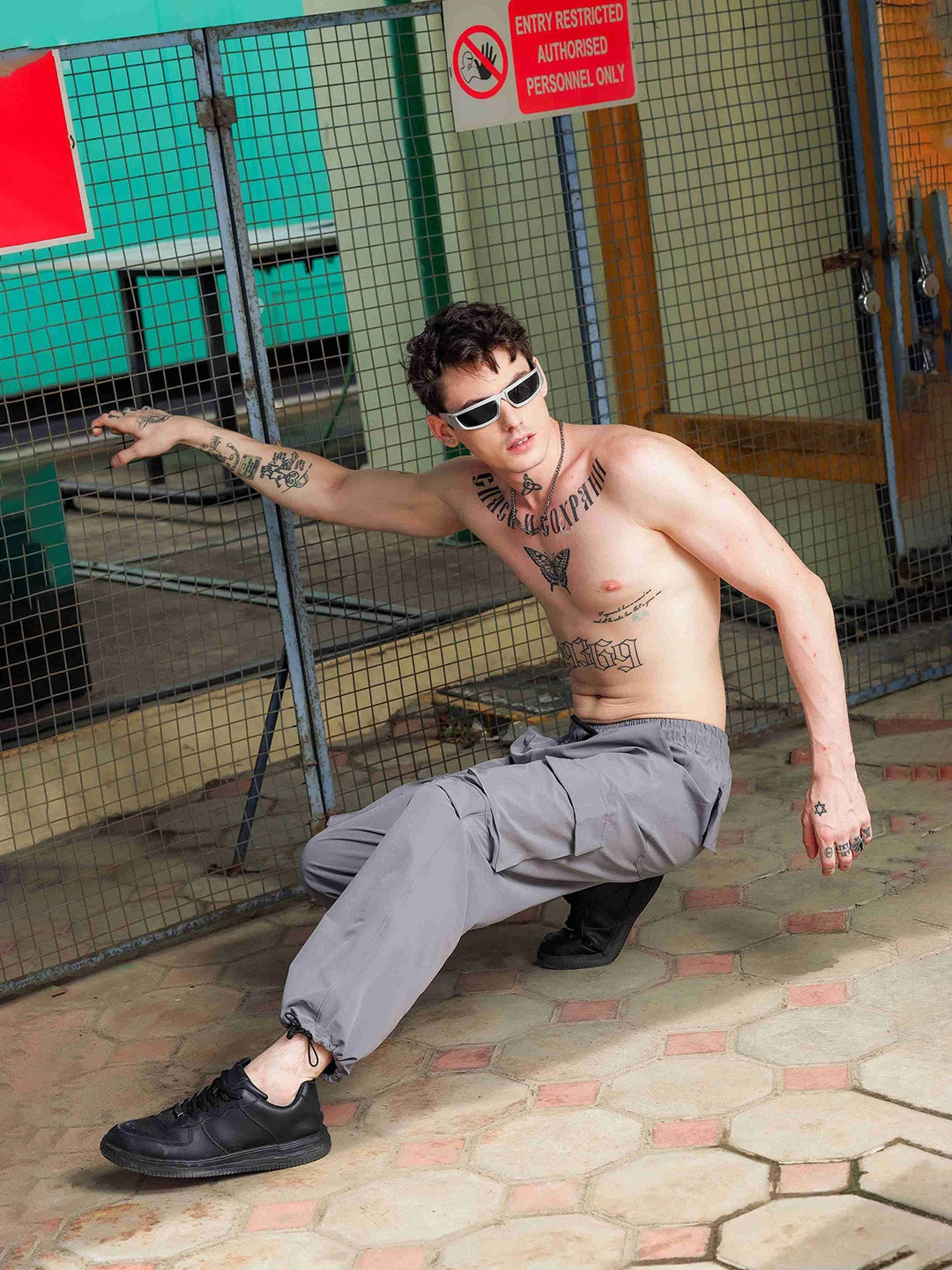 House Of Koala Baggy Fit Grey Parachute Cargo Trousers