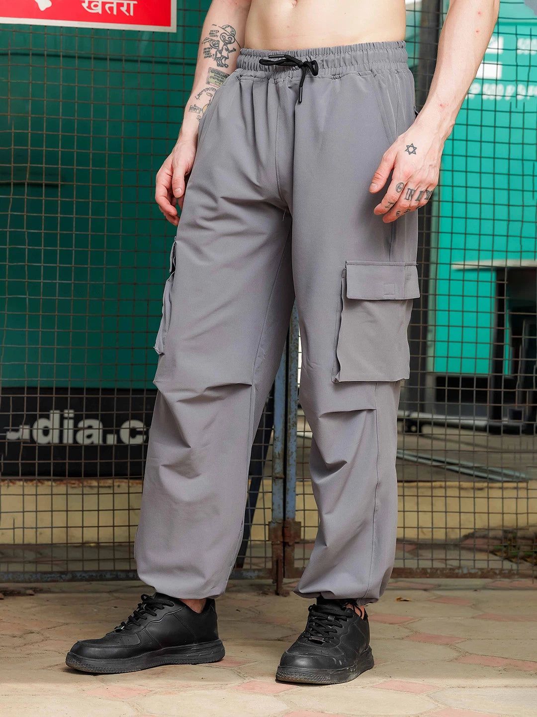 House Of Koala Baggy Fit Grey Parachute Cargo Trousers