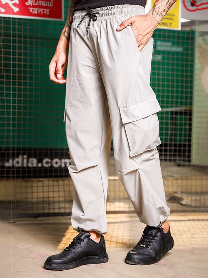 House Of Koala Grey Baggy Fit Streetwear Style Parachute Cargo Trousers