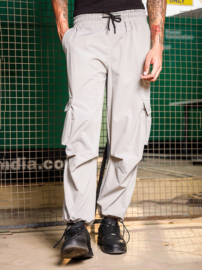 House Of Koala Grey Baggy Fit Streetwear Style Parachute Cargo Trousers