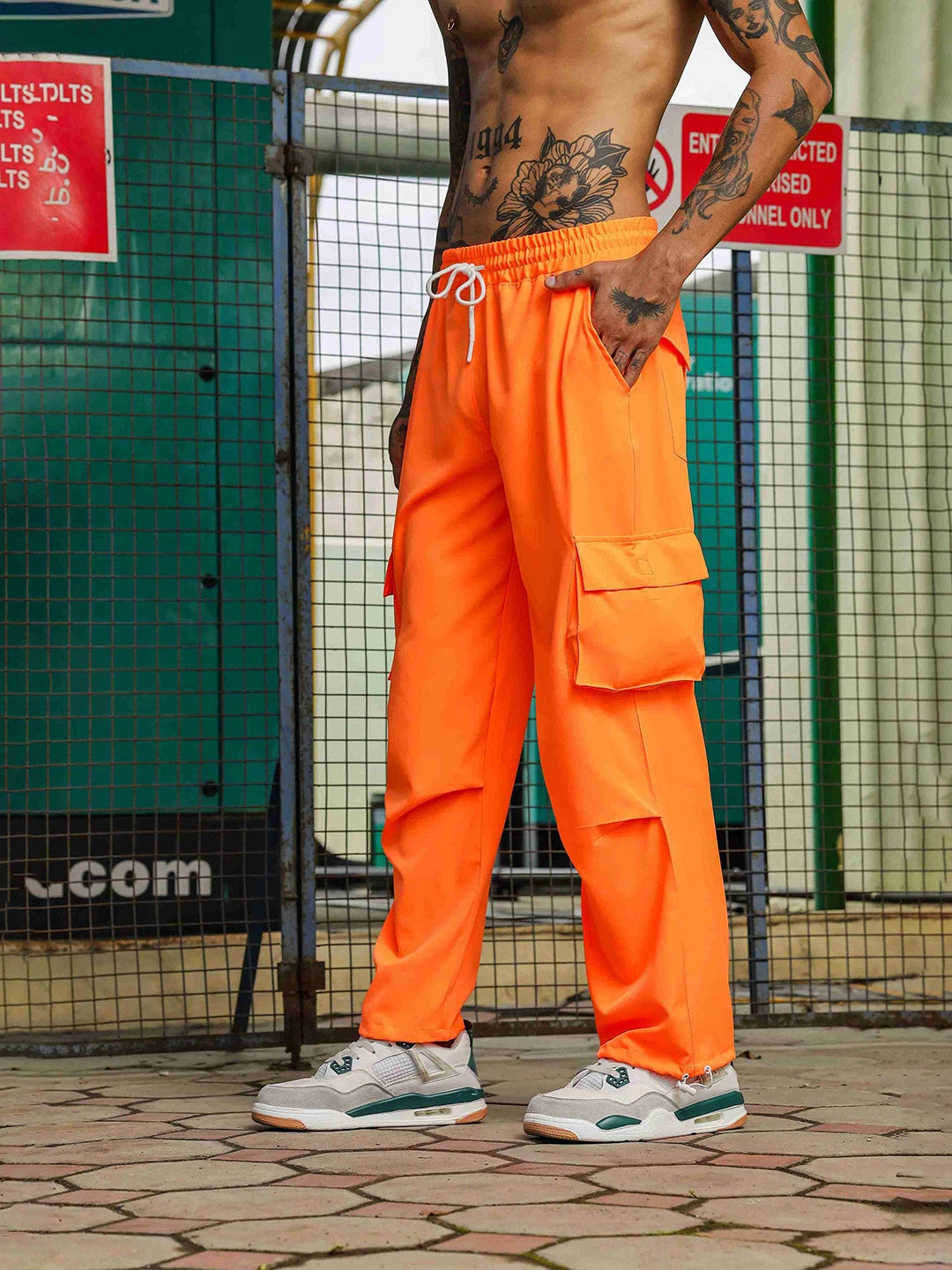 House Of Koala Baggy Fit Orange Parachute Cargo Trousers