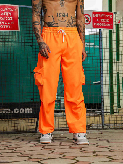 House Of Koala Baggy Fit Orange Parachute Cargo Trousers