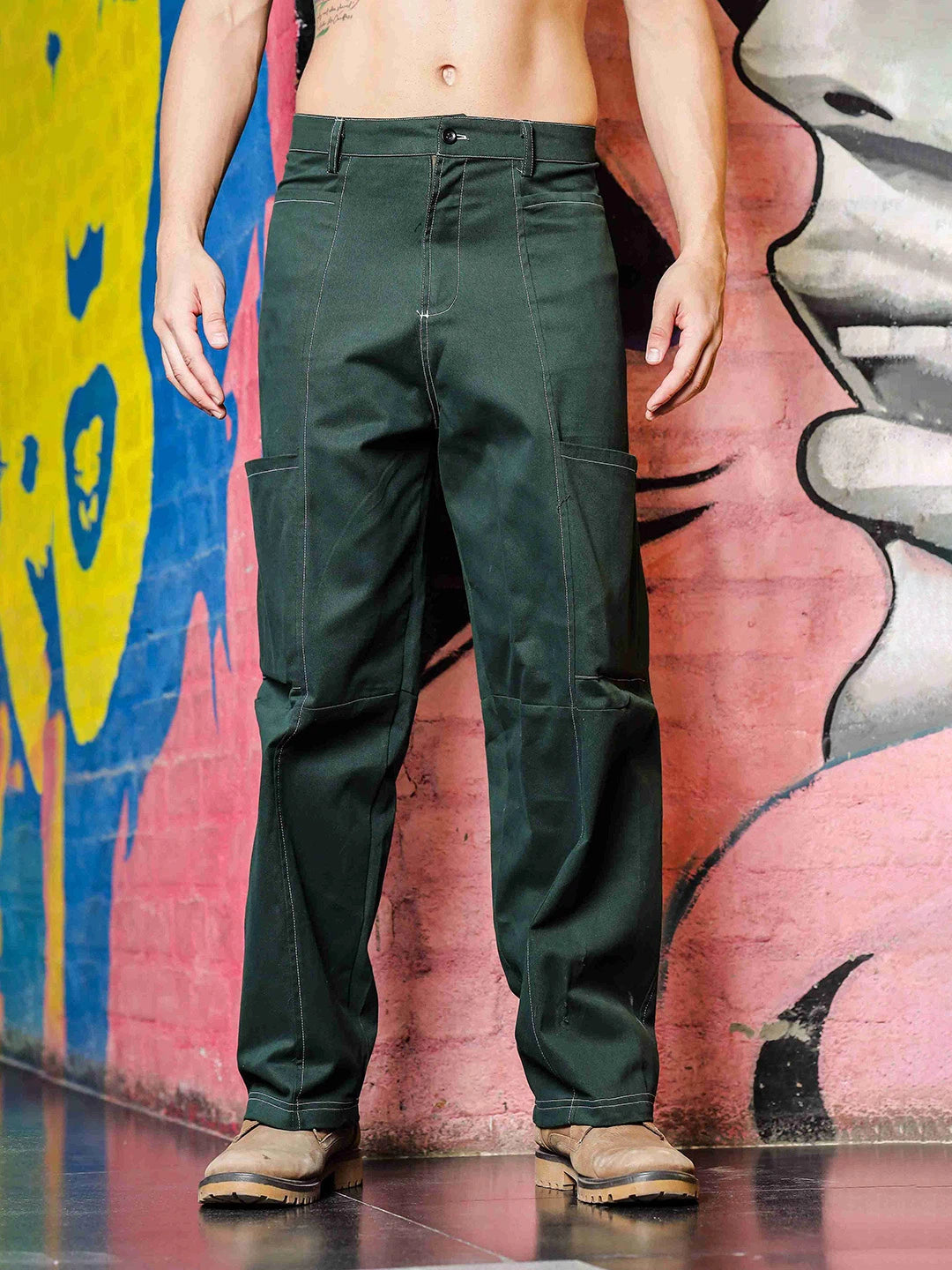 House Of Koala Oversized fit Green Baggy Cargo Trousers