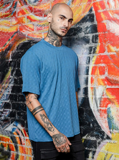 House Of Koala Blue Textured Round Neck Oversized T-Shirt