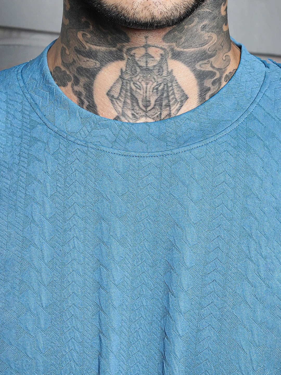 House Of Koala Blue Textured Round Neck Oversized T-Shirt