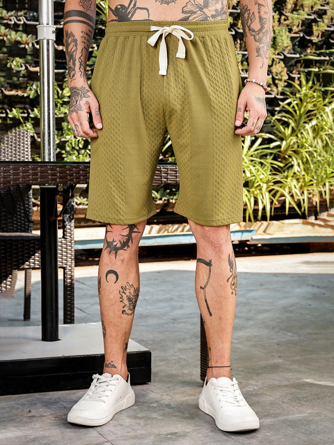House Of Koala Olive Casual Wear Knitted All-Day Comfort Shorts