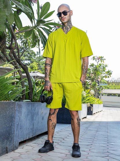 House Of Koala Lime Green Casual Wear Knitted All-Day Comfort Shorts
