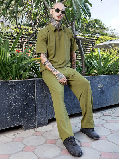 House Of Koala Olive Super Soft Textured Extra Baggy Korean Pant