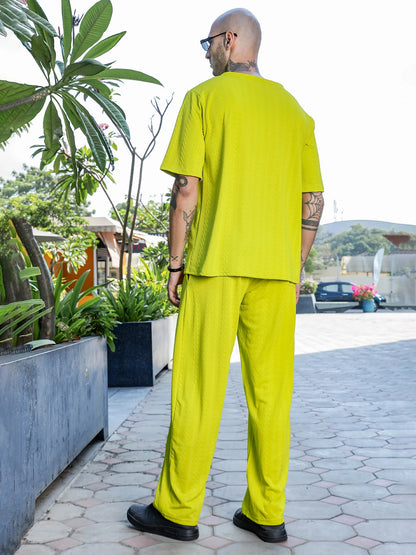 House Of Koala Neon Green Textured Relaxed-Fit Mid-Rise Track Pant