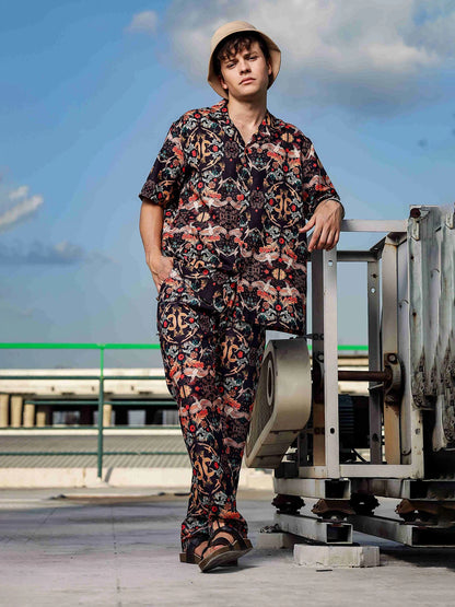House Of Koala Black Abstract Printed Relaxed Fit All Day Pants